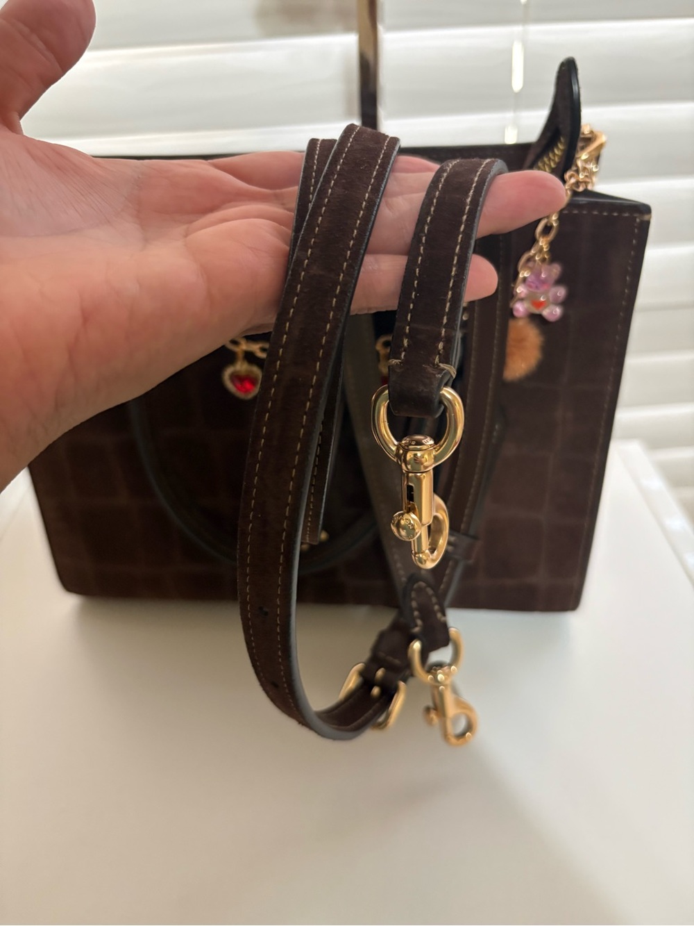 COACH Dark Brown Croc-Embossed Satchel Maggie Small Tote Bag. - Picture 11 of 13